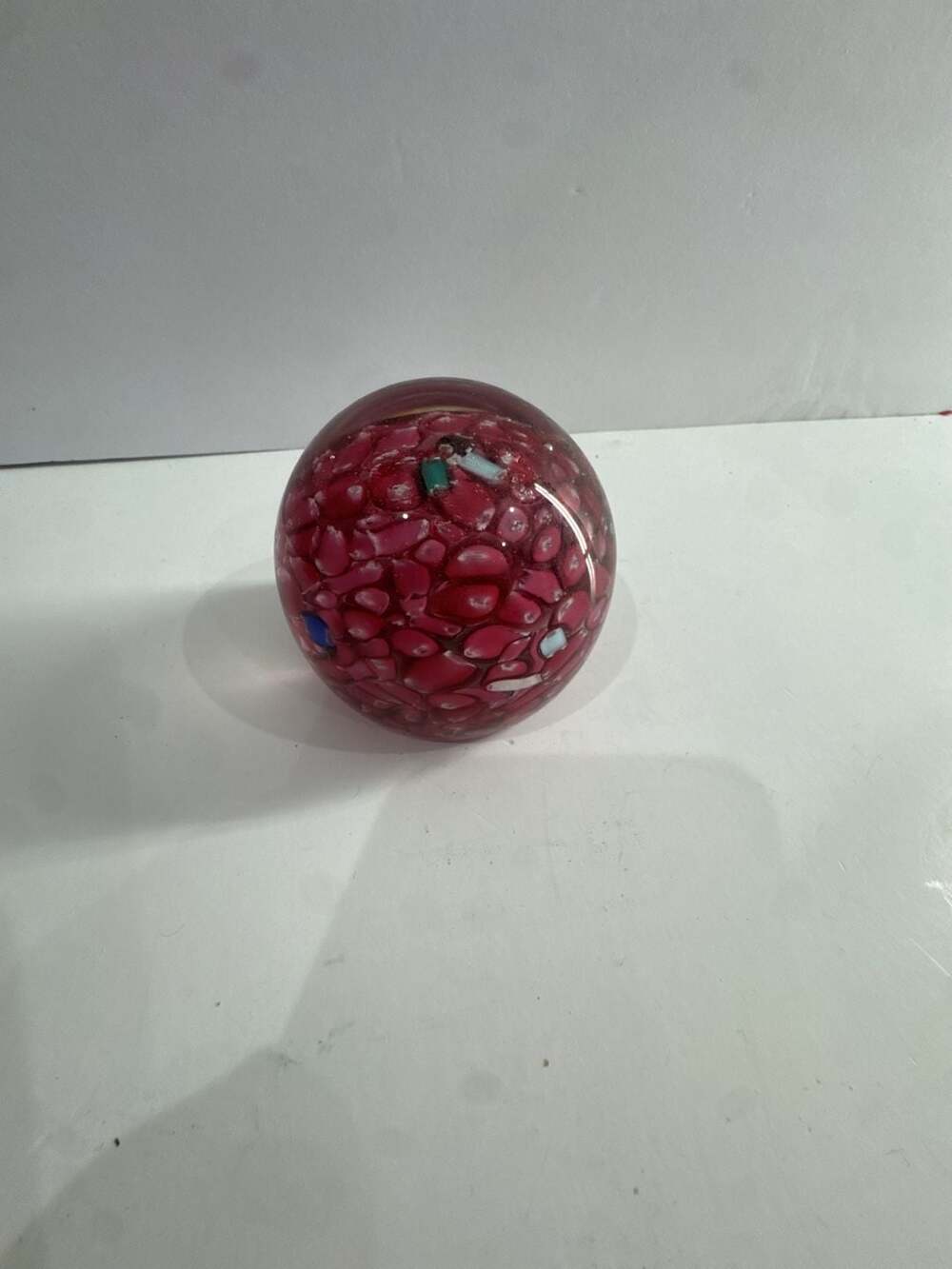 Vintage Murano Art Glass Paperweight Pink Scrambled Canes